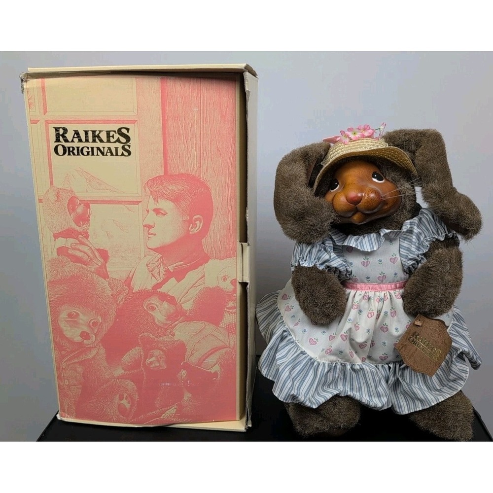 RAIKES ORIGINAL Jill #20266 Bunny 1987 Wood Carved Face With‎ Box